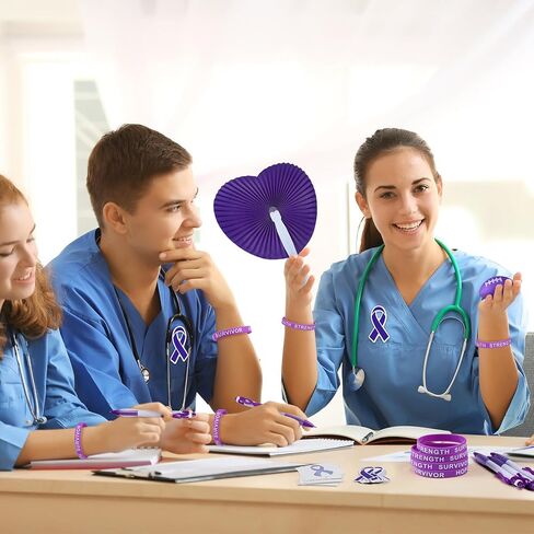 150 Pcs Blue Ribbon Colon Cancer Awareness Item Bulk Child Abuse Awareness Bracelets Stickers Pen Stress Football Folding Fan for Blue Ribbon Party Favors Charity Public Social Event in Kuwait