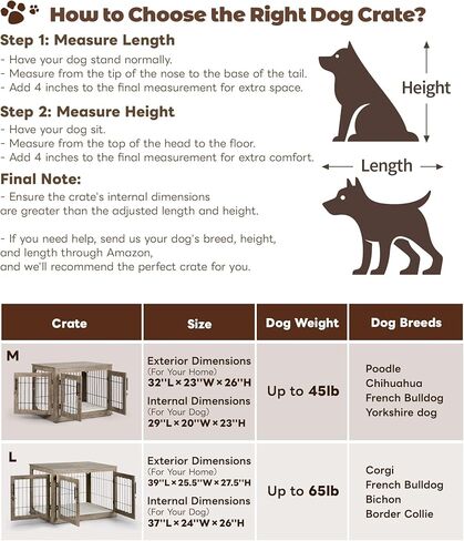 Large Dog Crate Furniture, 38 inch Dog Crates with Bed Pad, Wooden Dog Kennel Furniture, End Table Dog Cage with 3 Doors, Greige in Kuwait