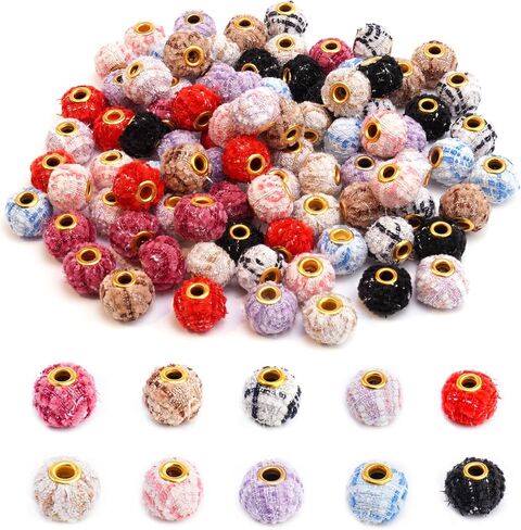JMcrate Pom Pom Beads 80pcs ملون مختلط حبات نفخة ناعمة للأقلام الزهرية الغامضة حبات فو فرو بومس فاصل حبات كبيرة لسلسلة المجوهرات DIY الحرف اليدوية ملحقات الأقلام الحرف (غامض) in Kuwait