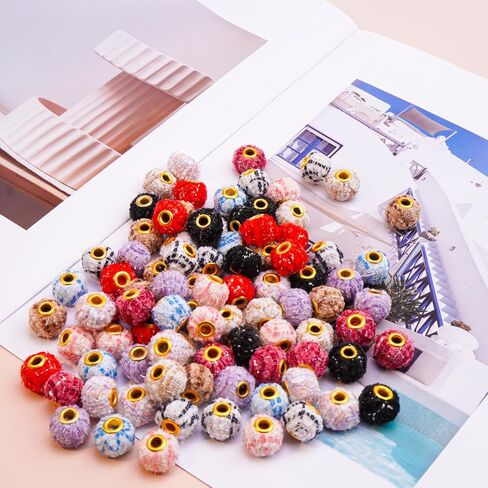 JMcrate Pom Pom Beads 80pcs ملون مختلط حبات نفخة ناعمة للأقلام الزهرية الغامضة حبات فو فرو بومس فاصل حبات كبيرة لسلسلة المجوهرات DIY الحرف اليدوية ملحقات الأقلام الحرف (غامض) in Kuwait