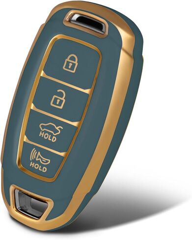 Soft TPU Key Fob Cover Case Compatible with Hyundai Palisade Elantra GT Accent Kona Santa Fe Veloster-4 Button(Gold-White) in Kuwait