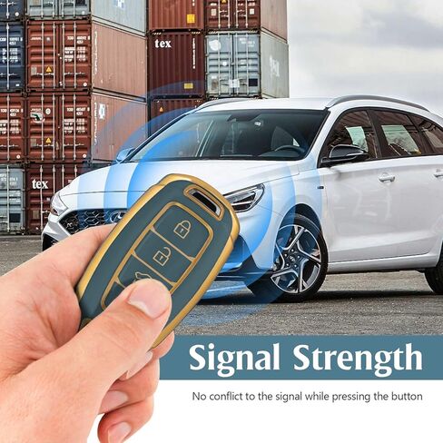 Soft TPU Key Fob Cover Case Compatible with Hyundai Palisade Elantra GT Accent Kona Santa Fe Veloster-4 Button(Gold-White) in Kuwait