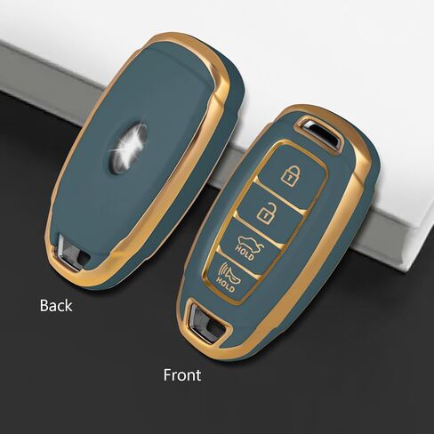 Soft TPU Key Fob Cover Case Compatible with Hyundai Palisade Elantra GT Accent Kona Santa Fe Veloster-4 Button(Gold-White) in Kuwait
