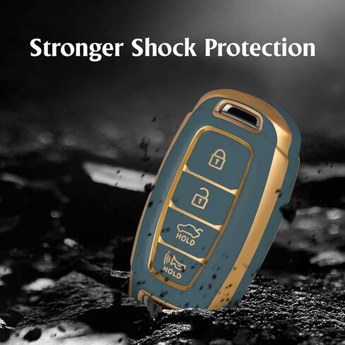 Soft TPU Key Fob Cover Case Compatible with Hyundai Palisade Elantra GT Accent Kona Santa Fe Veloster-4 Button(Gold-White) in Kuwait