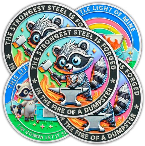 This Little Light of Mine Dumpster Fire Coin, Cute Raccoon Dumpster Fire Challenge Coin - Funny Office Desk Accessories - Novelty Pocket Token - Inspirational Office Gifts for Men Women in Saudi Arabia