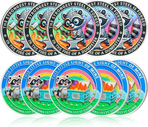 This Little Light of Mine Dumpster Fire Coin, Cute Raccoon Dumpster Fire Challenge Coin - Funny Office Desk Accessories - Novelty Pocket Token - Inspirational Office Gifts for Men Women in Saudi Arabia