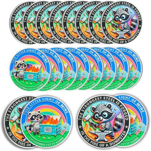 This Little Light of Mine Dumpster Fire Coin, Cute Raccoon Dumpster Fire Challenge Coin - Funny Office Desk Accessories - Novelty Pocket Token - Inspirational Office Gifts for Men Women in Saudi Arabia