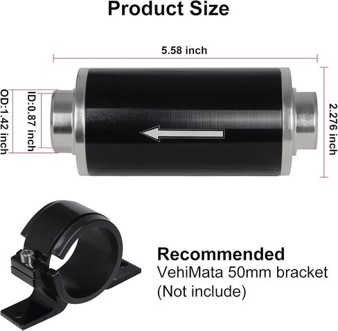100 Micron Inline Fuel Filter, with 6AN 8AN 10AN Fitting Adapter 50MM Universal Black&Silver in Kuwait
