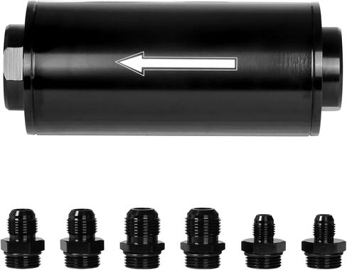 100 Micron Inline Fuel Filter, with 6AN 8AN 10AN Fitting Adapter 50MM Universal Black&Silver in Kuwait