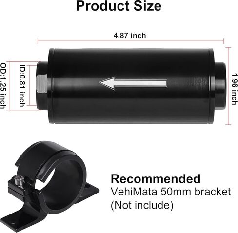 100 Micron Inline Fuel Filter, with 6AN 8AN 10AN Fitting Adapter 50MM Universal Black&Silver in Kuwait