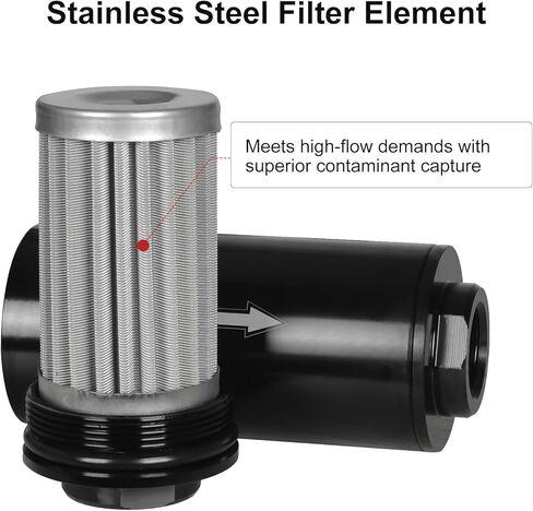 100 Micron Inline Fuel Filter, with 6AN 8AN 10AN Fitting Adapter 50MM Universal Black&Silver in Kuwait