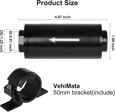 مرشح الوقود المضمّن 100 ميكرون ، مع 6AN 8AN 10AN ADAPTER & BRACHET CLAMP 50MM عالمي وفضي in Kuwait
