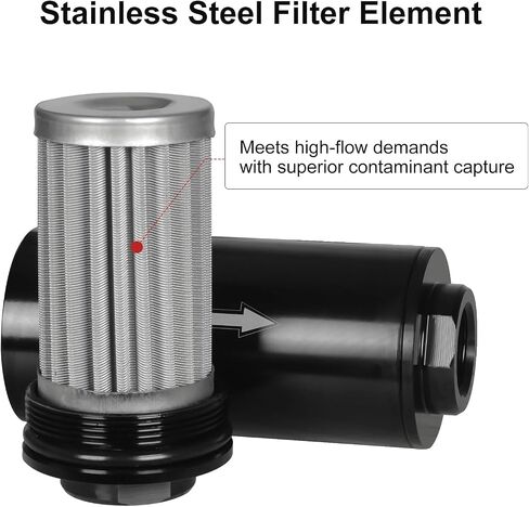 مرشح الوقود المضمّن 100 ميكرون ، مع 6AN 8AN 10AN ADAPTER & BRACHET CLAMP 50MM عالمي وفضي in Kuwait