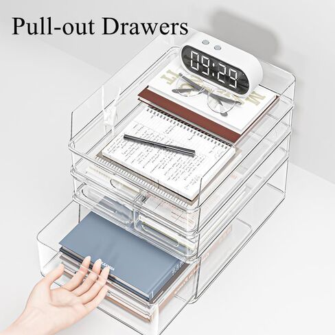 MineSign 4Pack Office Organization and Storage Drawer Clear Desk Accessories Stackable Letter Tray Acrylic Paper File Organizer for Office Supplies in Kuwait