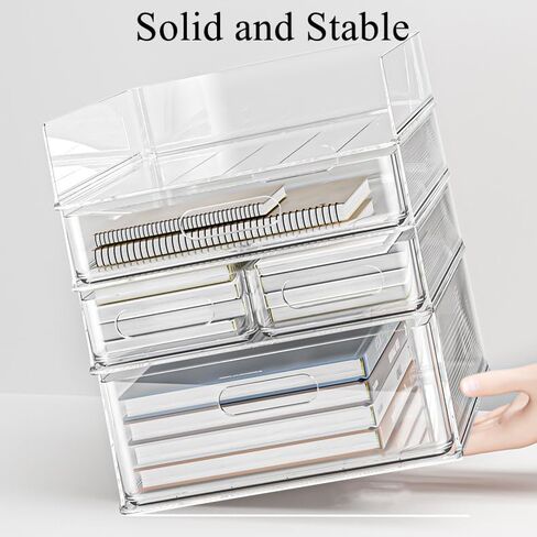 MineSign 4Pack Office Organization and Storage Drawer Clear Desk Accessories Stackable Letter Tray Acrylic Paper File Organizer for Office Supplies in Kuwait
