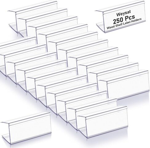 Weysat 100 Pcs Wood Shelf Label Holders Clear Plastic Price Tag 2.4 in L x 1 in H for Bookshelf Shelves, Wood Shelf Sign and Ticket Holder, Clips On to Shelves 3/4" to 1" Thick in Kuwait