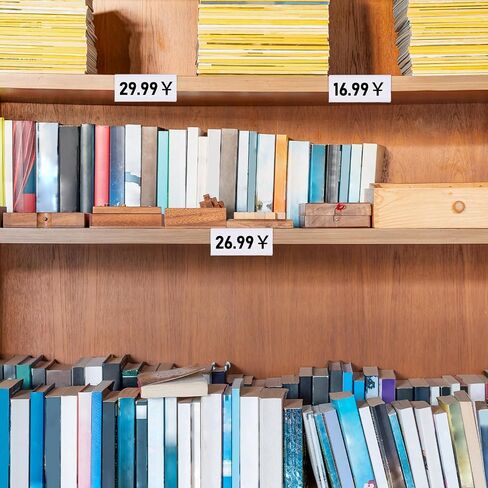 Weysat 100 Pcs Wood Shelf Label Holders Clear Plastic Price Tag 2.4 in L x 1 in H for Bookshelf Shelves, Wood Shelf Sign and Ticket Holder, Clips On to Shelves 3/4" to 1" Thick in Kuwait