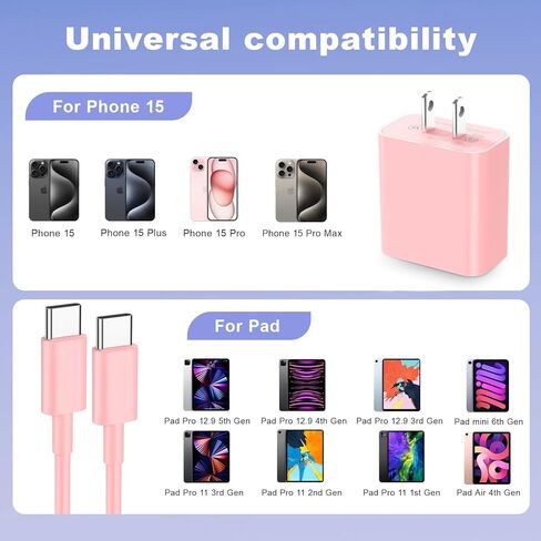 متوافق مع iPhone 16 15 Charger Charging ، 60W 10ft extra USB C Cable مع كتلة شاحنة من النوع C 20W متوافق مع iPhone 16 PRO MAX/16 PRO/16 PRO/15 PRO/15 PRO MAX/15 PLUS/15 ، S24/S23 in Kuwait