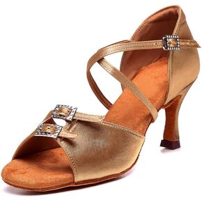 Women's Latin Dance Shoes Satin Ballroom Salsa Practice Dance Performance Shoes Suede Sole in Saudi Arabia