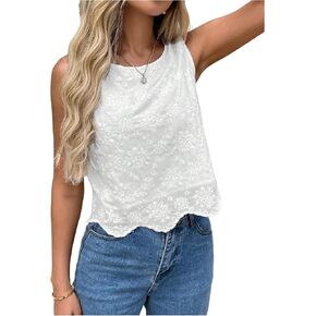 SHENHE Women's Summer Sleeveless Embroidered Dressy Casual Blouse Scalloped Going Out Top in Saudi Arabia