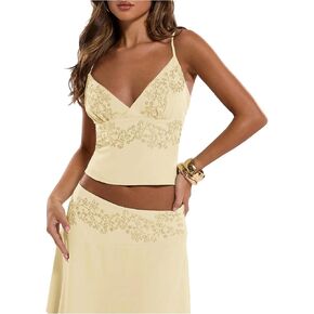 SOLY HUX Women's Vintage Floral Camisole Spaghetti Strap Tie Backless Summer Crop Cami Tops in Saudi Arabia
