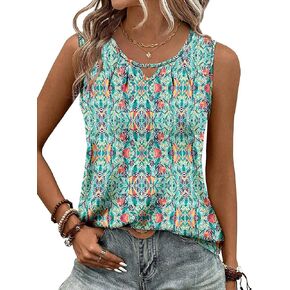 KISSMODA Womens Summer Tank Tops Casual Sleeveless Solid Printed Tunic Top Loose Fit V Neck Shirts in Kuwait