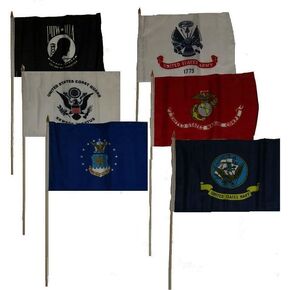 12x18 Military 5 Branches Army Navy Marines Air Force Coast Guard and Pow Mia Stick Flag Set 6 12"x18" Stick Flags. in Kuwait