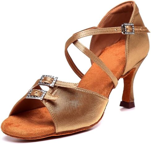 Women's Latin Dance Shoes Satin Ballroom Salsa Practice Dance Performance Shoes Suede Sole in Saudi Arabia