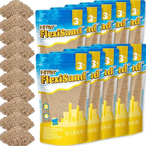 NiToy 11 lbs Moldable Sand, Never Dries Out Fun for 3 Years and Up Kids Bulk Refill for Sensory Sand Box Toys, Ideal for Shaping, Squeezing, Scooping and Rolling (Dark Yellow) in Kuwait