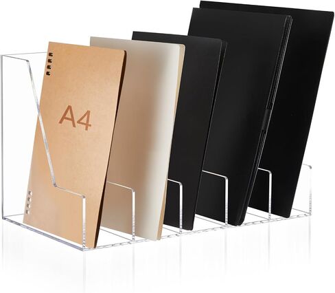 Suzile B5 Acrylic Desk Organizer Book Organizer for Desk Acrylic File Holder with 4 Vertical Compartments Book Rack Sorter for Office Home Accessories in Kuwait