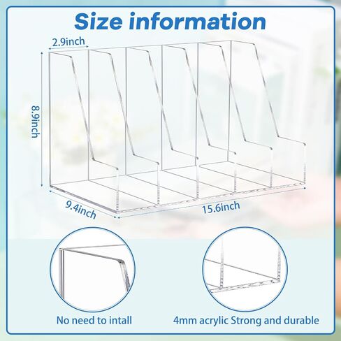 Suzile B5 Acrylic Desk Organizer Book Organizer for Desk Acrylic File Holder with 4 Vertical Compartments Book Rack Sorter for Office Home Accessories in Kuwait