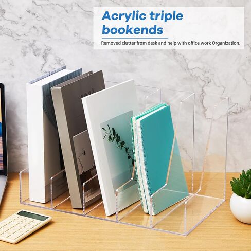 Suzile B5 Acrylic Desk Organizer Book Organizer for Desk Acrylic File Holder with 4 Vertical Compartments Book Rack Sorter for Office Home Accessories in Kuwait