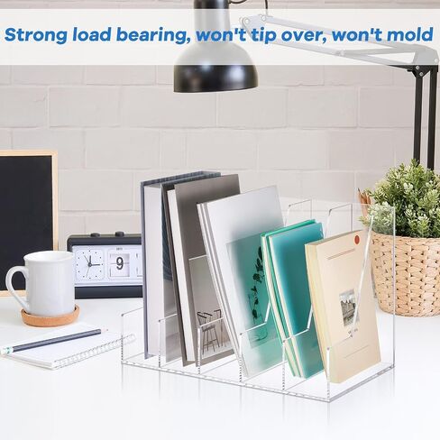 Suzile B5 Acrylic Desk Organizer Book Organizer for Desk Acrylic File Holder with 4 Vertical Compartments Book Rack Sorter for Office Home Accessories in Kuwait