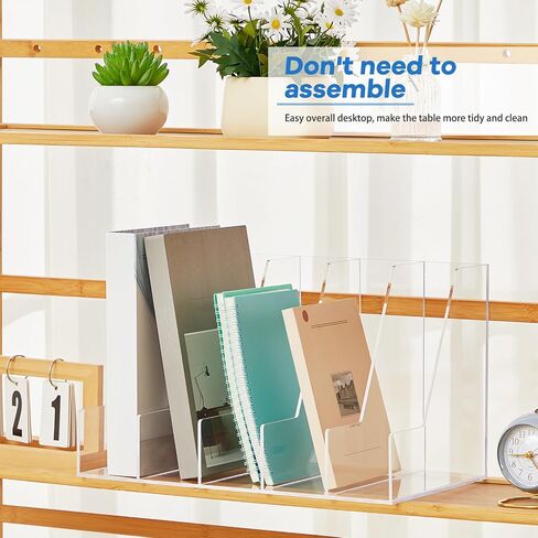 Suzile B5 Acrylic Desk Organizer Book Organizer for Desk Acrylic File Holder with 4 Vertical Compartments Book Rack Sorter for Office Home Accessories in Kuwait
