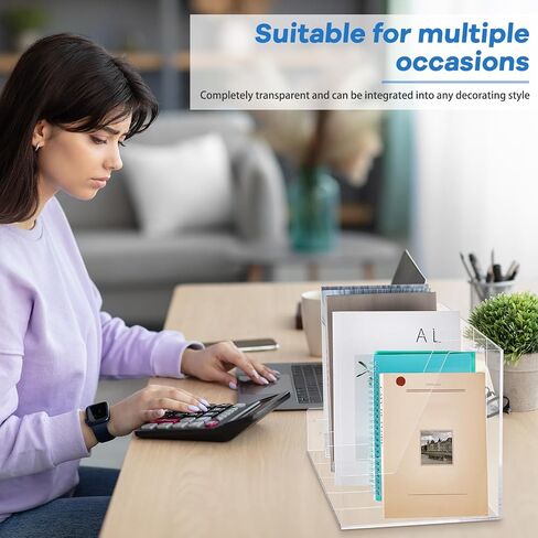 Suzile B5 Acrylic Desk Organizer Book Organizer for Desk Acrylic File Holder with 4 Vertical Compartments Book Rack Sorter for Office Home Accessories in Kuwait