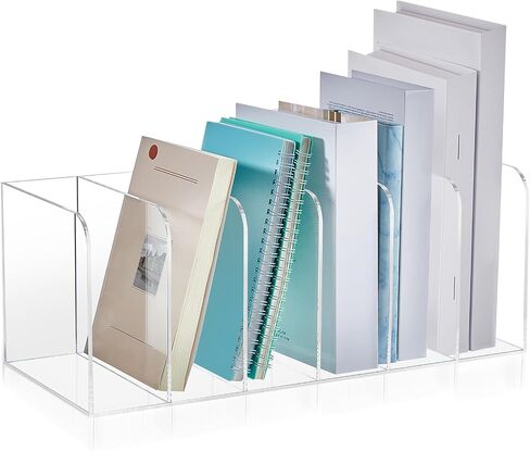 Suzile B5 Acrylic Desk Organizer Book Organizer for Desk Acrylic File Holder with 4 Vertical Compartments Book Rack Sorter for Office Home Accessories in Kuwait