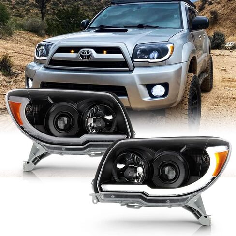 Acanii - للفترة 2006-2009 Toyota 4Runner Black Housing LED Tube Tube Style المصابيح الأمامية المصابيح الأمامية المطبوعات اليسرى+اليمين in Saudi Arabia