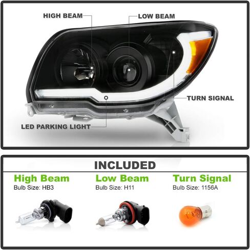 Acanii - للفترة 2006-2009 Toyota 4Runner Black Housing LED Tube Tube Style المصابيح الأمامية المصابيح الأمامية المطبوعات اليسرى+اليمين in Saudi Arabia