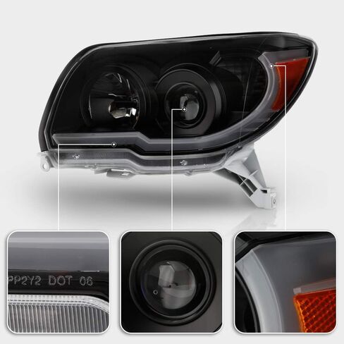 Acanii - للفترة 2006-2009 Toyota 4Runner Black Housing LED Tube Tube Style المصابيح الأمامية المصابيح الأمامية المطبوعات اليسرى+اليمين in Saudi Arabia
