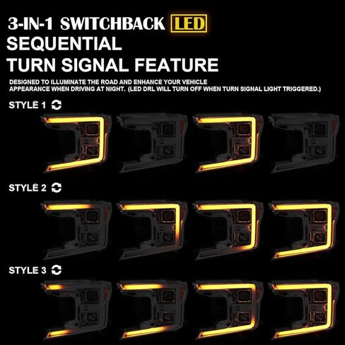 SPEC-D TUNING Black Sequential Switchback Projector Headlights w/LED Light Bar Compatible with 2018-2020 Ford F-150, Left + Right Pair Headlamps Assembly in Saudi Arabia