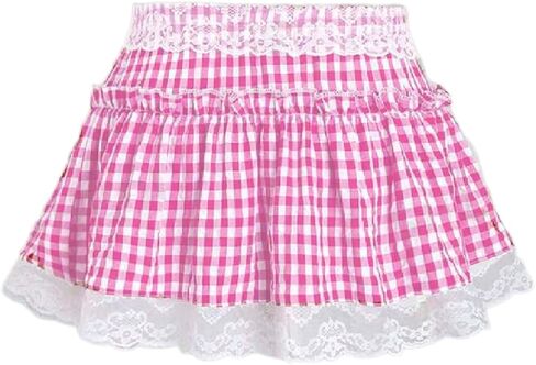 Uaurorao Women Gingham Mini Skirt مرنة الخصر الدانتيل تقليم مطوي الكشكش Cosplay تنورة قصيرة coquette تنورة الملابس الداخلية in Kuwait