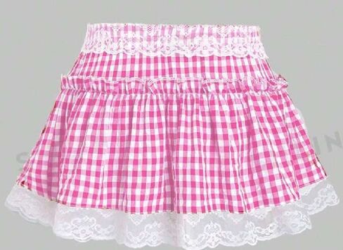 Uaurorao Women Gingham Mini Skirt مرنة الخصر الدانتيل تقليم مطوي الكشكش Cosplay تنورة قصيرة coquette تنورة الملابس الداخلية in Kuwait