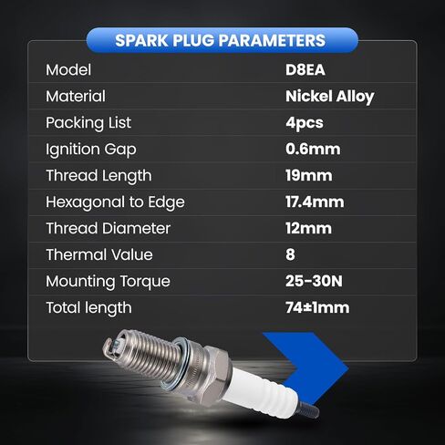 D8EA Spark Plugs 4 Pack - متوافق مع هوندا متوافق مع Yamaha لـ BMW لـ KTM لـ Suzuki for ATK for Kawasaki for Motorcycle Spark Plug - Nickel in Kuwait
