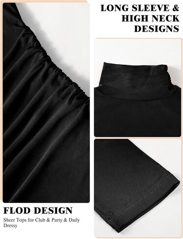 Buauty Women Long Sleeve Sheer Mesh Top Sexy Mock Turtle Neck Shirts Trendy Ruched Going Out Blouse Date Night Outfits in Saudi Arabia