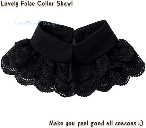 LoudSung False Collar Detachable Half Shirt Blouse Fake Collar Floral Lace Double Layer Cape Shawl Elegant for Women Girls in Saudi Arabia