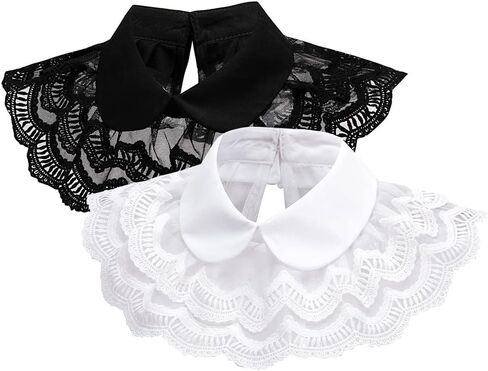 LoudSung False Collar Detachable Half Shirt Blouse Fake Collar Floral Lace Double Layer Cape Shawl Elegant for Women Girls in Saudi Arabia