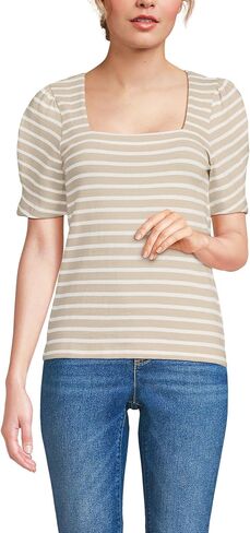 Lands' End Women's Puff Sleeve Mariner Square Neck Top in Saudi Arabia