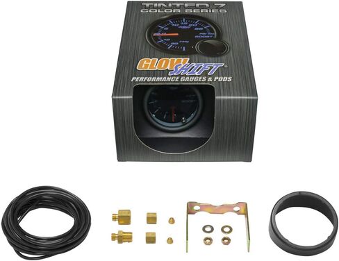 GlowShift Tinted 7 Color 20 PSI Turbo Boost Gauge Kit - Includes Mechanical Hose & Fittings - Black Dial - Smoked Lens - for Car & Truck - 2-1/16" 52mm in Saudi Arabia