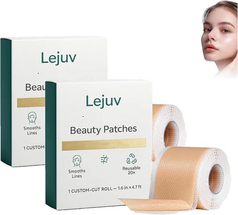 Lejuv Silicone Patches, Lejuv Silicone Face Tape, Lejuv Upgrade Silicone Scar Strips Beauty Patches, Reusable Anti-Wrinkle Patches for Forehead, Eyes, Mouth, Neck, 1.6in X 4.9ft (2CPS) in Saudi Arabia