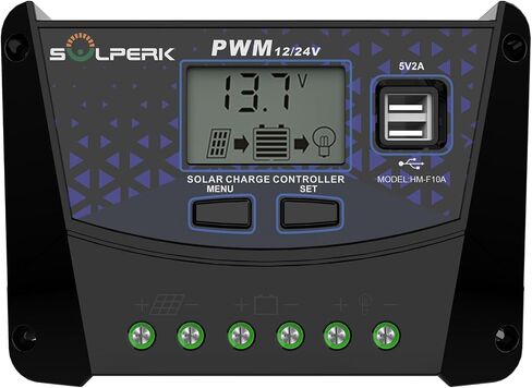 Solperk 10A Colar Charger Controller 12V 24V Auto ، منظم بطارية لوحة الطاقة الشمسية مع وحدة تحكم PWM Dual USB PWM لبطارية LITHIUM LITHIUM-ASED AGM (10A) in Kuwait